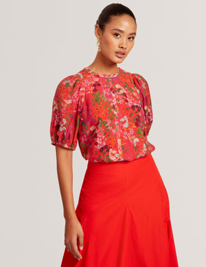 Ted Baker Blossom Print Puff Sleeve Woven Blouse