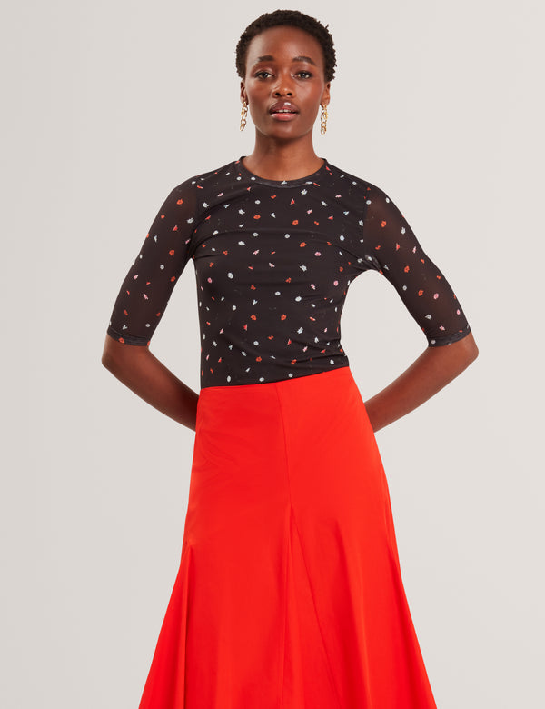 Ted Baker Scattered Floral Print Fitted Mesh Top
