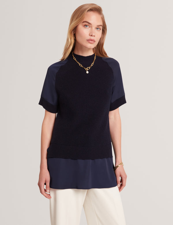 Ted Baker Chunky Knit Short Sleeve Top With Shirt Hem