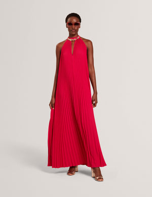 Ted Baker Halter Neck Pleated Flowy Maxi Dress