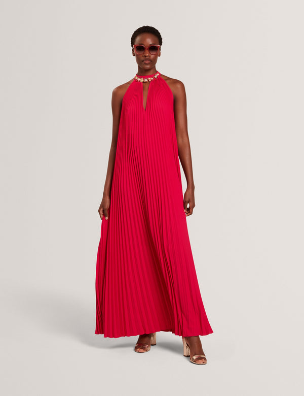 Ted Baker Halter Neck Pleated Flowy Maxi Dress