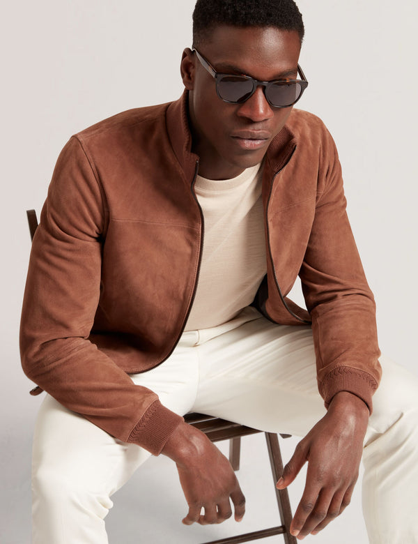 Ted Baker Suede Funnel Neck Zip Bomber Jacket