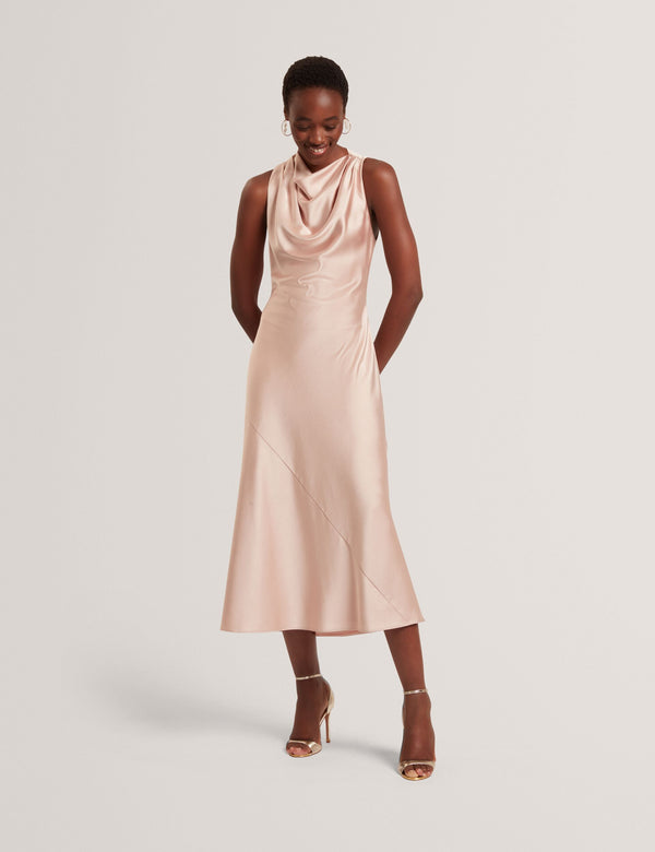 Ted Baker High Cowl Neck Satin Midi Dress