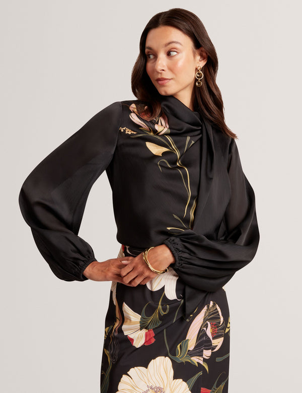 Ted Baker Nouveau Swirl Tie Neck Long Sleeve Blouse