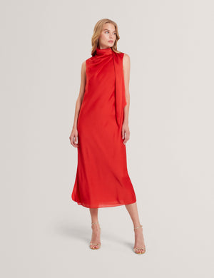 Ted Baker Sleeveless Tie Neck Satin Chiffon Midi Dress
