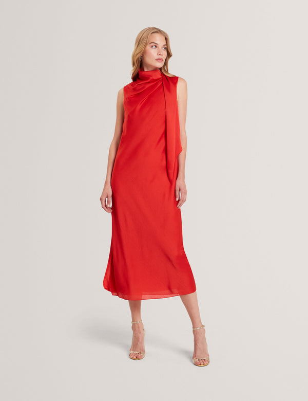 Ted Baker Sleeveless Tie Neck Satin Chiffon Midi Dress