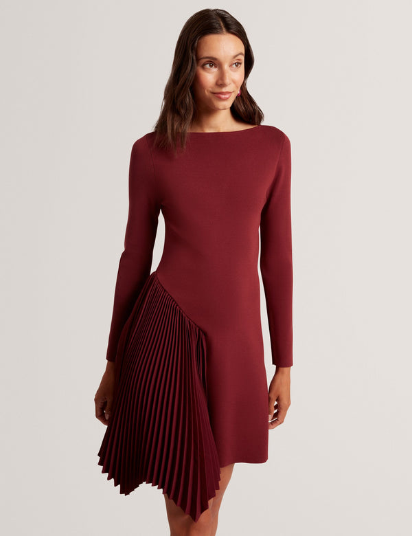 Ted Baker Pleated Panel Long Sleeve Knit Mini Dress