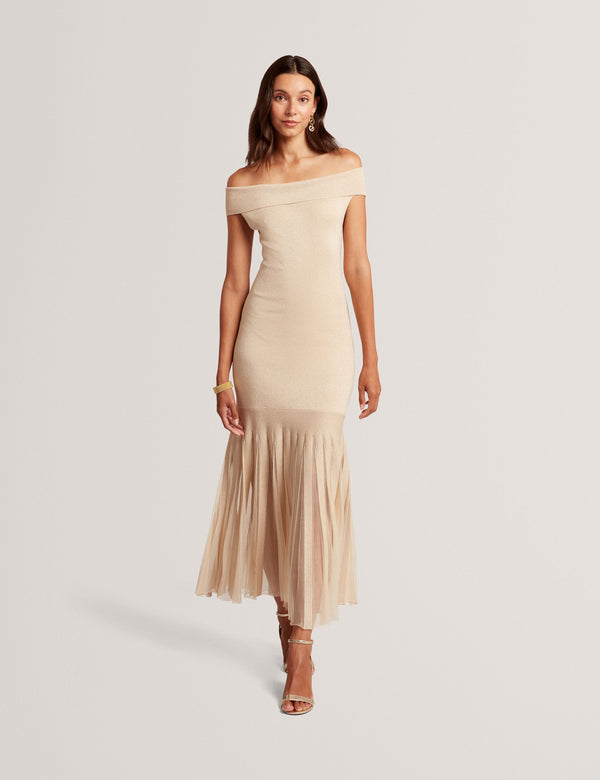 Ted Baker Metallic Bardot Maxi Dress With Sheer Hem