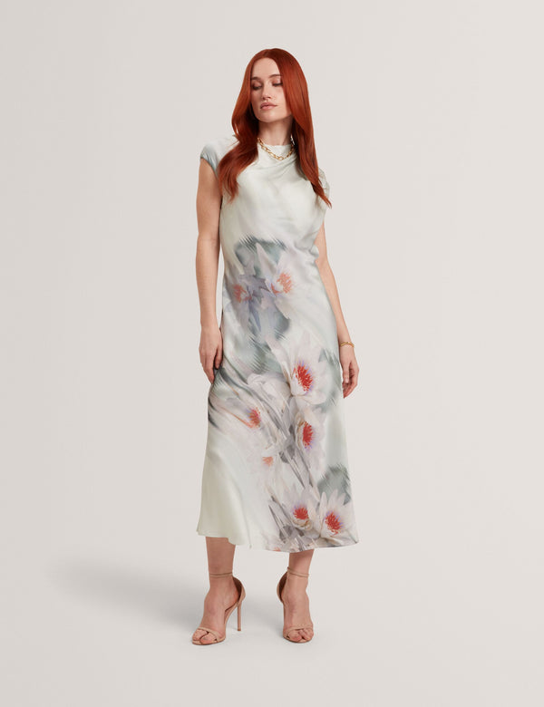 Ted Baker Lily Print Drape Neck Midi Dress