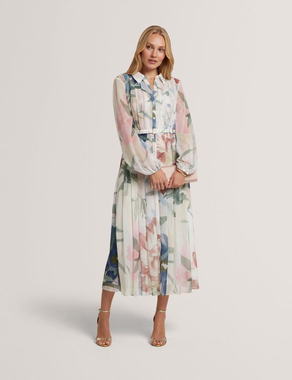 Ted Baker Soft Blooms Pleated Midi Shirt Dress