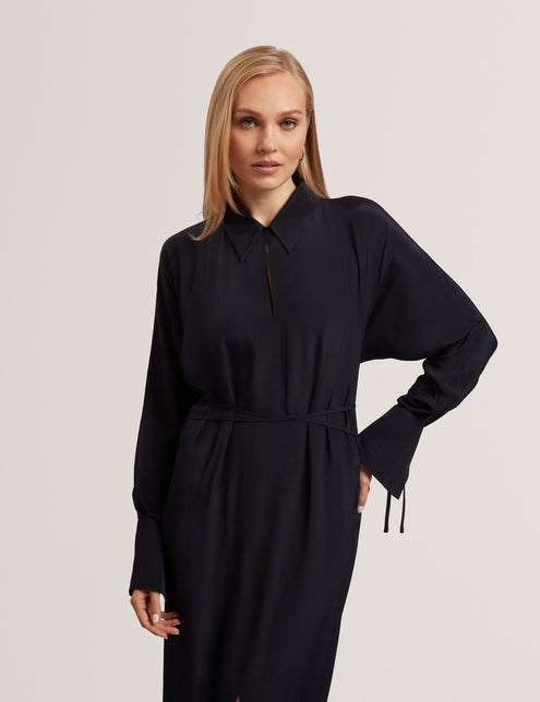 Ted Baker Tie Detail Crepe Midi Shirt Dress