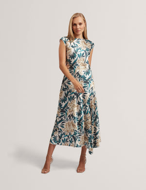 Ted Baker Botanical Print Satin Asymmetric Midi Dress