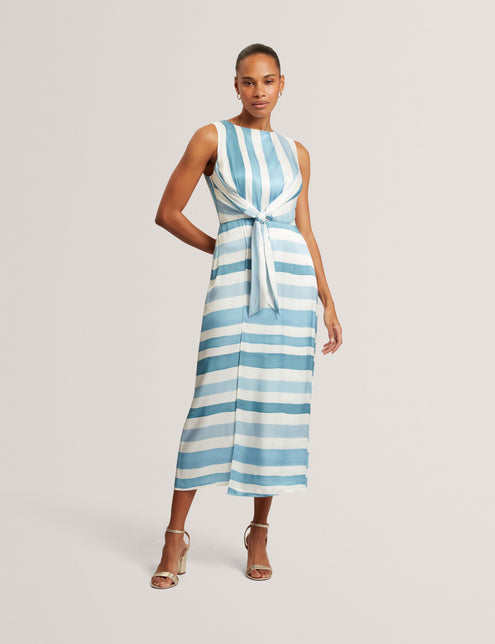Ted Baker Blue Stripe Tie Front Sleeveless Midi Dress