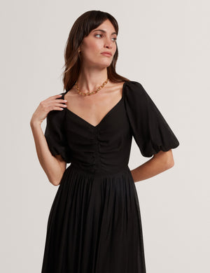 Ted Baker Puff Sleeve V-Neck Woven Midi Dress