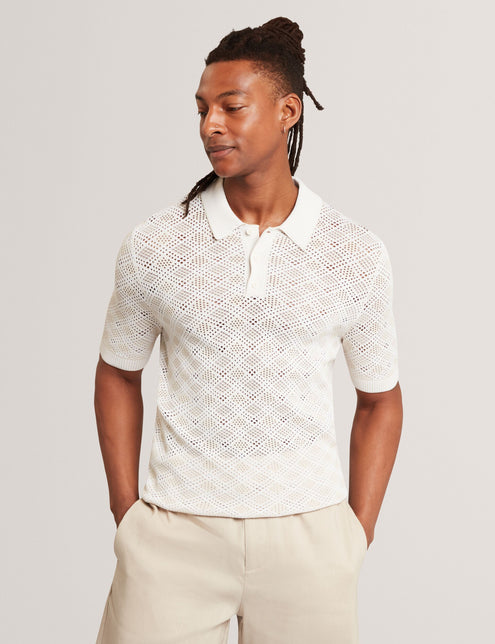 Ted Baker Geometric Open Knit Short Sleeve Polo