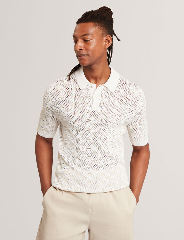 Ted Baker Geometric Open Knit Short Sleeve Polo