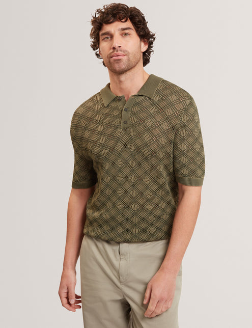 Ted Baker Geometric Open Knit Short Sleeve Polo