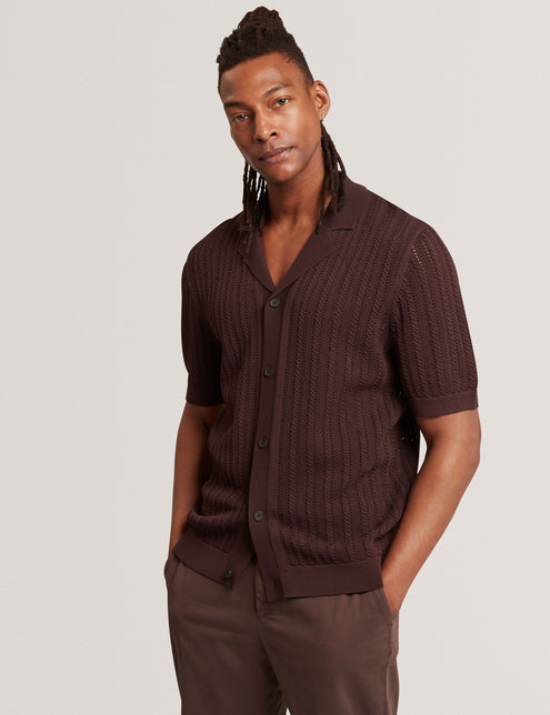 Ted Baker Textured Stripe Knit Short Sleeve Shirt