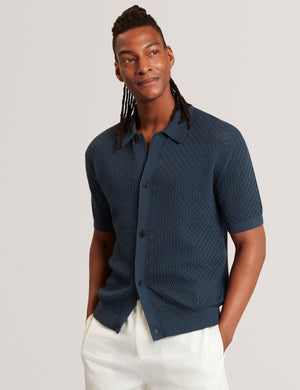 Ted Baker Diamond Crochet Knit Short Sleeve Shirt