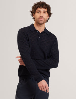 Ted Baker Basket Texture Silk Blend Long Sleeve Polo