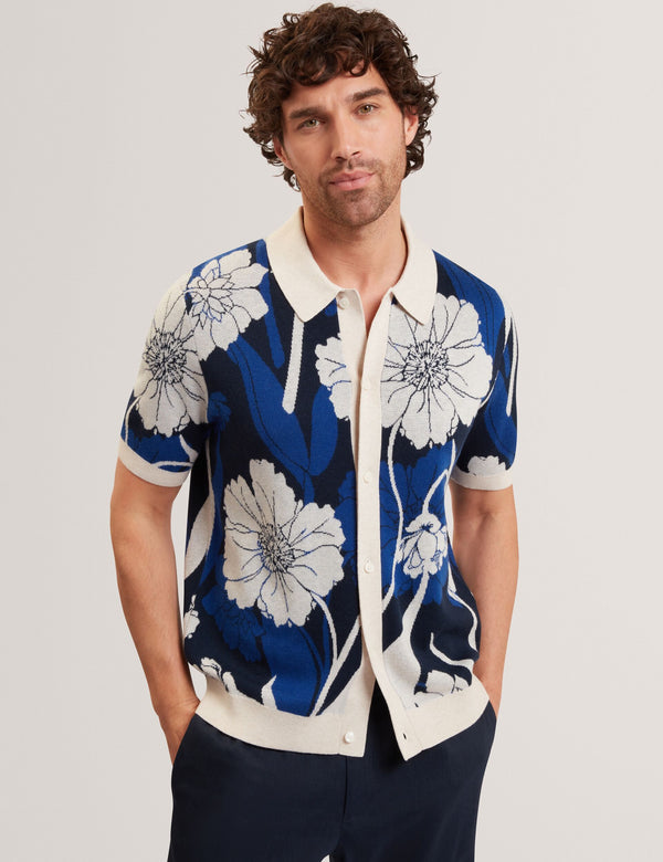 Ted Baker Jacquard Botanical Print Wool Blend Shirt