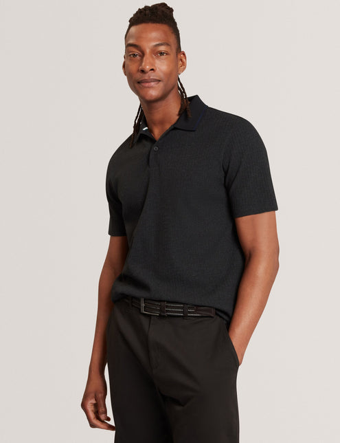 Ted Baker Stitched Rib Cotton Blend Short Sleeve Polo