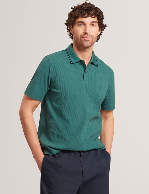 Ted Baker Stitched Rib Cotton Blend Short Sleeve Polo