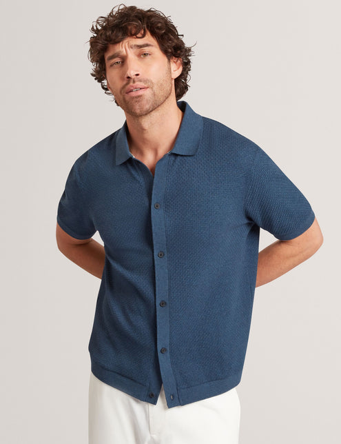 Ted Baker Textured Knit Button-Through Polo Shirt