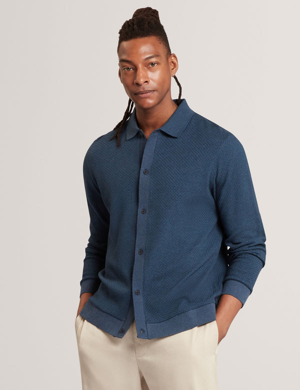 Ted Baker Long Sleeve Textured Button-Through Polo