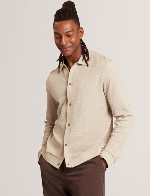 Ted Baker Long Sleeve Textured Button-Through Polo