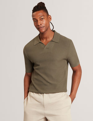 Ted Baker Stitched Rib Open Neck Polo Shirt