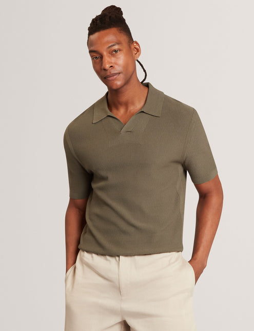 Ted Baker Stitched Rib Open Neck Polo Shirt