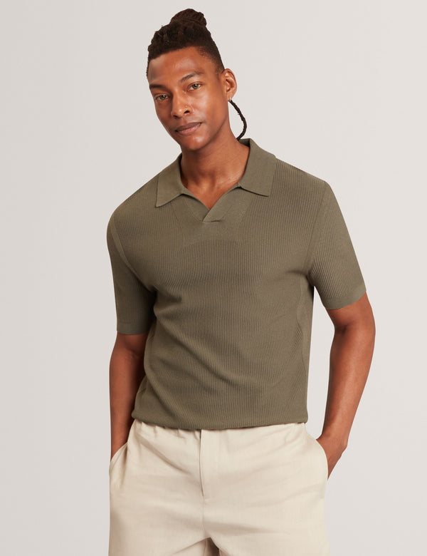 Ted Baker Stitched Rib Open Neck Polo Shirt
