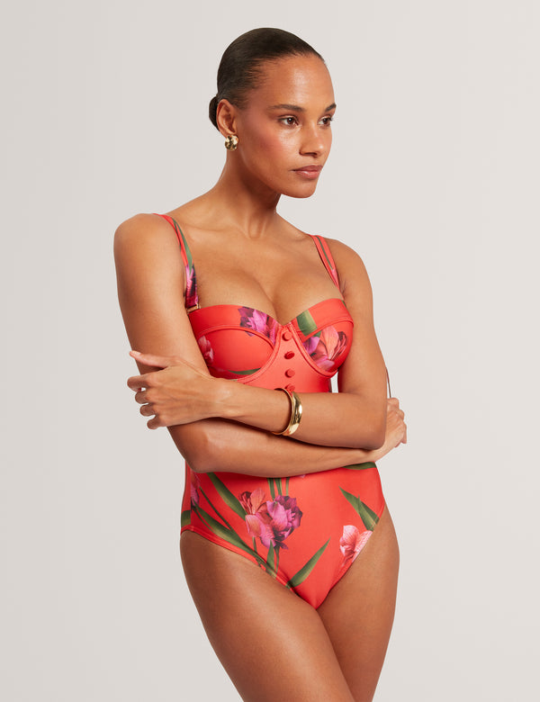 Ted Baker Floral Padded Swimsuit With Button Detail