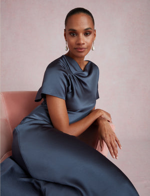 Ted Baker Satin Drape Neck Short Sleeve Midi Dress