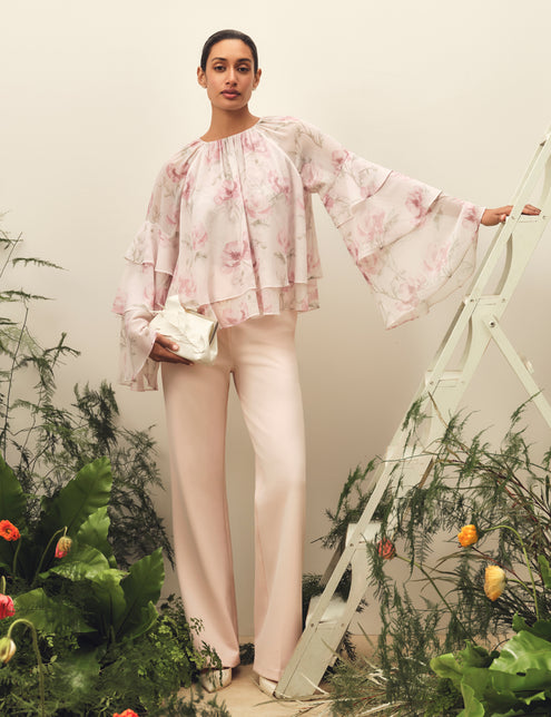 Ted Baker Rose Print Frilled Long Sleeve Top