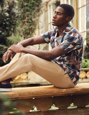 Ted Baker Tile Print Cotton Linen Short Sleeve Shirt