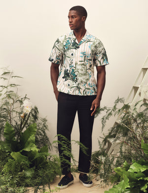 Ted Baker Floral Stripe Print Cotton Short Sleeve Shirt