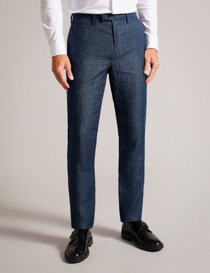 SLIM LINEN WOOL TROUSERS | NAVY