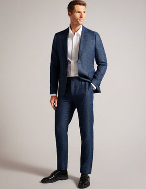 SLIM LINEN WOOL TROUSERS | NAVY