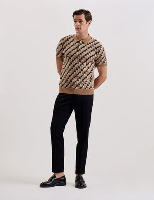 Ted Baker Interlocking T Jacquard Knitted Polo Shirt