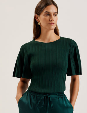 Ted Baker Ribbed Knit Top With Fluted Short Sleeves