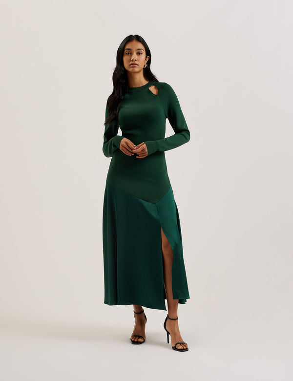 Ted Baker Long Sleeve Satin Skirt Midi Dress