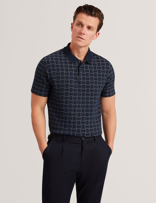 Ted Baker Jacquard Square Ribbed Collar Polo