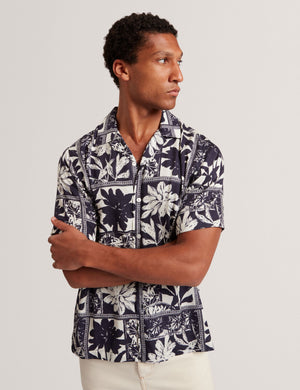 Ted Baker Botanical Print Cuban Collar Shirt
