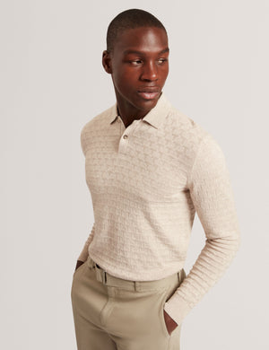 Ted Baker Branded Texture Knit Long Sleeve Polo
