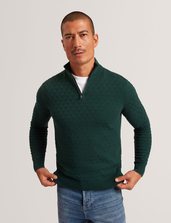 Ted Baker Branded Texture Zip Neck Jumper