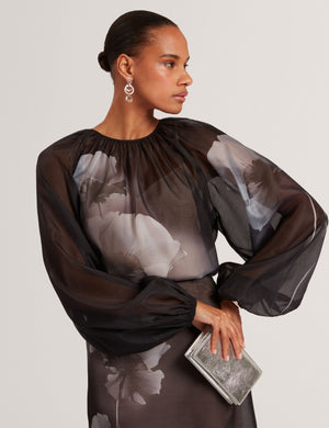 Ted Baker Floral Graphic Long Sleeve Organza Blouse