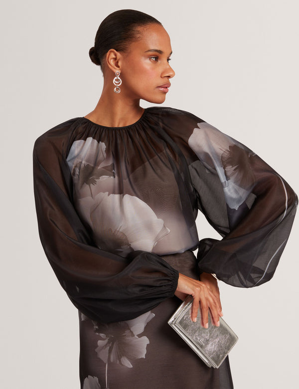 Ted Baker Floral Graphic Long Sleeve Organza Blouse