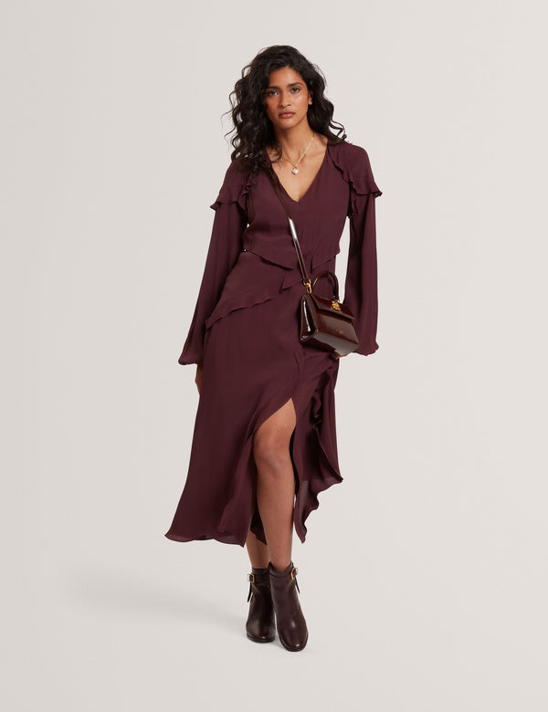 Ted Baker Frill Trim Long Sleeve Crepe Midi Dress